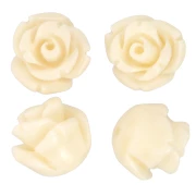 8mm Half-pierced synthetic flower beads - Ecru x4