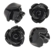 8mm Half-pierced synthetic flower beads - Black x4