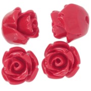 8mm Half-pierced synthetic flower beads - Red x4