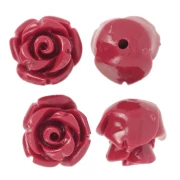 8mm Half-pierced synthetic flower beads - Burgundy x4