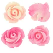 10 mm synthetic flower beads - Pink marbled - Cream x4