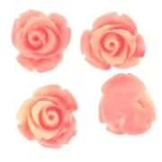 10 mm synthetic flower beads - Salmon pink marbled - Cream x4
