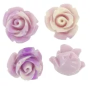 10 mm synthetic flower beads - Marbled Lilac - Cream x4
