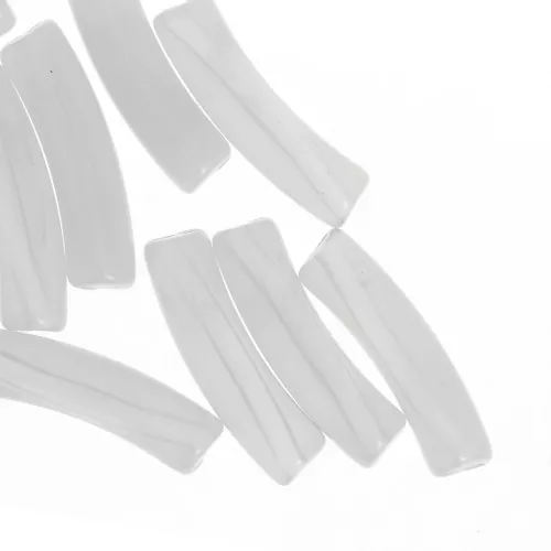 19x5 mm curved tube beads in translucent acrylic - Light grey marbled x10