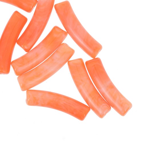 19x5 mm curved tube beads in translucent acrylic - Orange marbled x10
