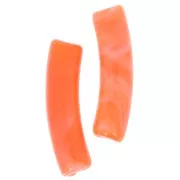 19x5 mm curved tube beads in translucent acrylic - Orange marbled x10