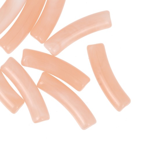 Curved tube beads 19x5 mm in translucent acrylic - Marbled salmon x10