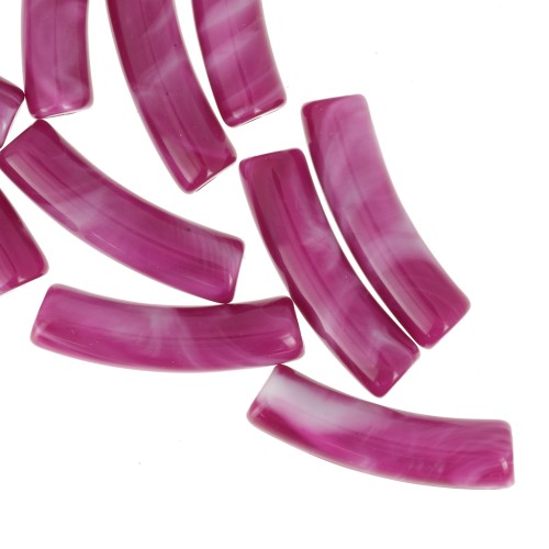 Curved tube beads 19x5 mm in opaque acrylic - Marbled plum x10