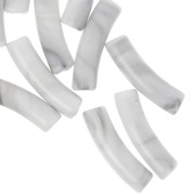 Curved tube beads 19x5 mm in opaque acrylic - Marbled White - Grey x10