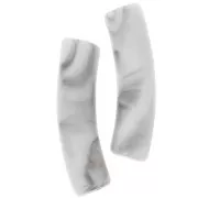 Curved tube beads 19x5 mm in opaque acrylic - Marbled White - Grey x10