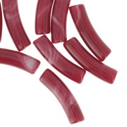 19x5 mm curved tube beads in opaque acrylic - Marbled Red x10