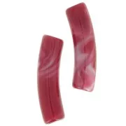 19x5 mm curved tube beads in opaque acrylic - Marbled Red x10