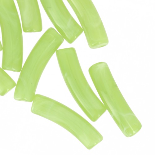 19x5 mm curved tube beads in translucent acrylic - Light green marbled x10