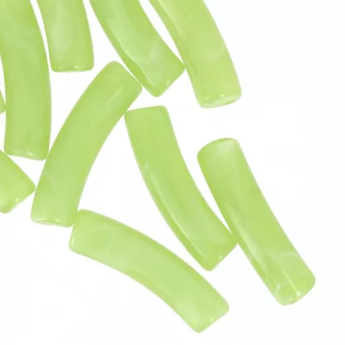 19x5 mm curved tube beads in translucent acrylic - Light green marbled x10