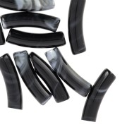 Curved tube beads 19x5 mm in opaque acrylic - Black marbled x10
