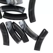 Curved tube beads 19x5 mm in opaque acrylic - Black marbled x10