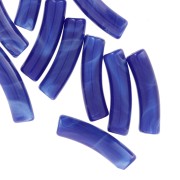Opaque acrylic 19x5 mm curved tube beads - Royal blue marbled x10