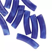 Opaque acrylic 19x5 mm curved tube beads - Royal blue marbled x10