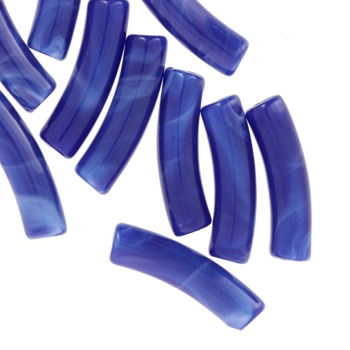 Opaque acrylic 19x5 mm curved tube beads - Royal blue marbled x10