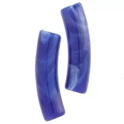 Opaque acrylic 19x5 mm curved tube beads - Royal blue marbled x10