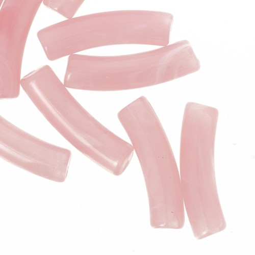 19x5 mm curved tube beads in translucent acrylic - Light pink marbled x10