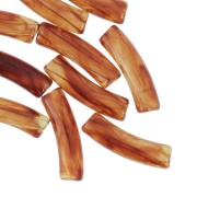 Clear acrylic 19x5 mm curved tube beads - Marbled amber x10