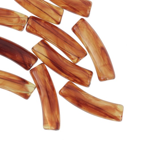 Clear acrylic 19x5 mm curved tube beads - Marbled amber x10