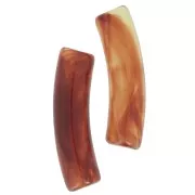 Clear acrylic 19x5 mm curved tube beads - Marbled amber x10