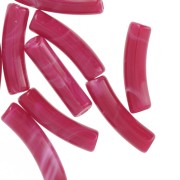 19x5 mm curved tube beads in opaque acrylic - Raspberry marbled x10