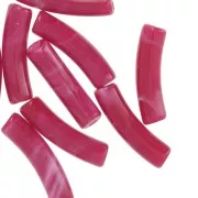 19x5 mm curved tube beads in opaque acrylic - Raspberry marbled x10