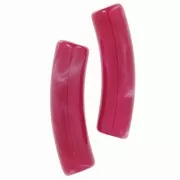 19x5 mm curved tube beads in opaque acrylic - Raspberry marbled x10