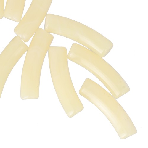 19x5 mm curved tube beads in translucent acrylic - Light yellow marbled x10