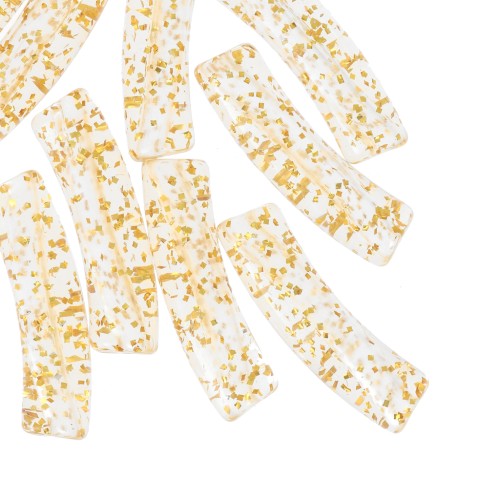 Curved tube beads 19x5 mm in transparent acrylic - Gold glitter x10