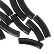 19x5 mm curved tube beads in opaque acrylic - Black x10