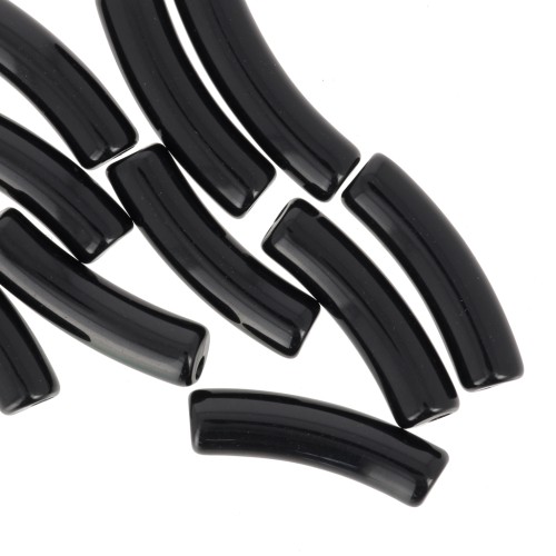 19x5 mm curved tube beads in opaque acrylic - Black x10