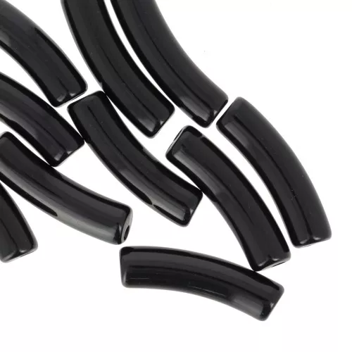 19x5 mm curved tube beads in opaque acrylic - Black x10