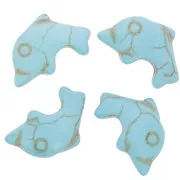 12x19mm Dolphin bead imitation gemstone tinted Howlite - Turquoise x1
