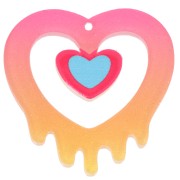 37x37.5mm hollow heart pendant in acrylic - Pink - Orange glitter x1