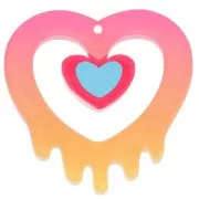 37x37.5mm hollow heart pendant in acrylic - Pink - Orange glitter x1