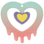 37x37.5mm hollow heart pendant in acrylic - Turquoise - Pink glitter x1