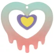 37x37.5mm hollow heart pendant in acrylic - Turquoise - Pink glitter x1