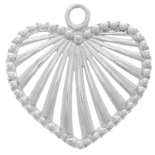 21mm 925 Sterling Silver textured openwork heart pendant x1