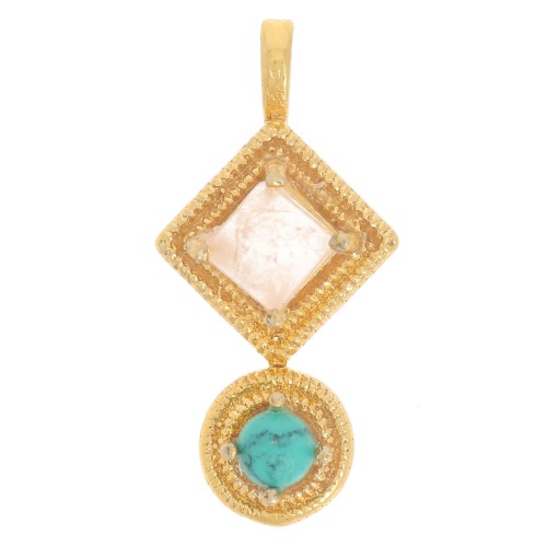 21x10mm Ethnic pendant - Fine gold plated - Rose Gold Quartz - imitation turquoise