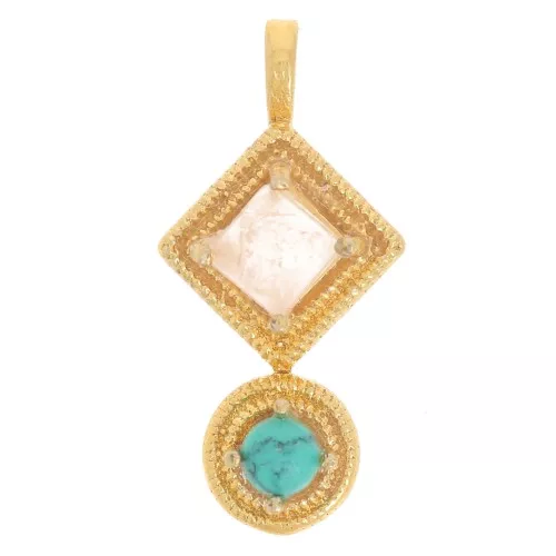 21x10mm Ethnic pendant - Fine gold plated - Rose Gold Quartz - imitation turquoise