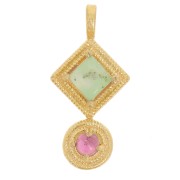 Ethnic pendant 21x10 mm - Fine gold plated - Chrysoprase - garnet x1|raw }}
