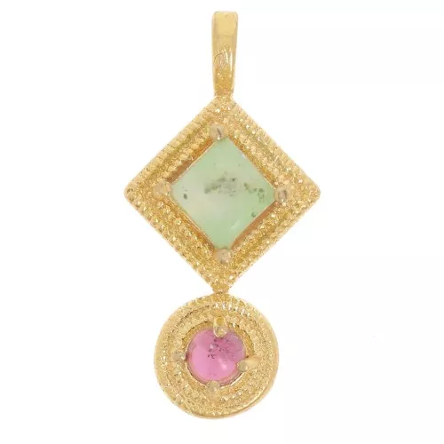 Ethnic pendant 21x10 mm - Fine gold plated - Chrysoprase - garnet x1