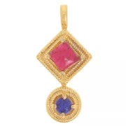 Ethnic pendant 21x10 mm - Fine gold plated - Garnet - lapis lazuli x1|raw }}