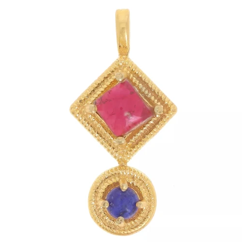 Ethnic pendant 21x10 mm - Fine gold plated - Garnet - lapis lazuli x1