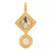 Ethnic pendant 21x10 mm - Fine gold plated - labradorite - moonstone x1