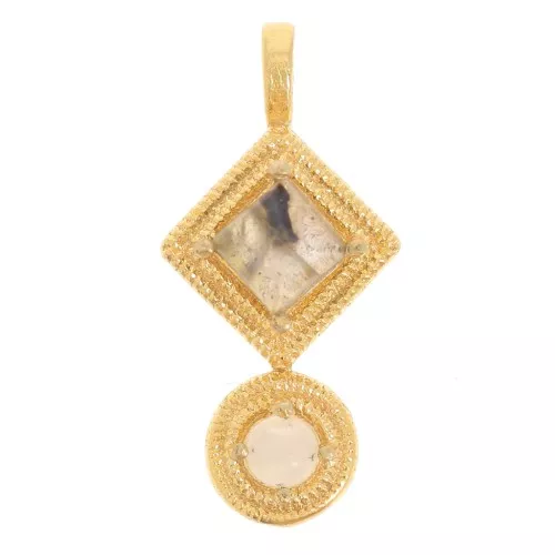 Ethnic pendant 21x10 mm - Fine gold plated - labradorite - moonstone x1